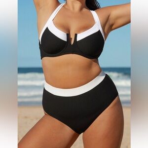 Berlook Black Contrast Trim Plus Size Bikini Set